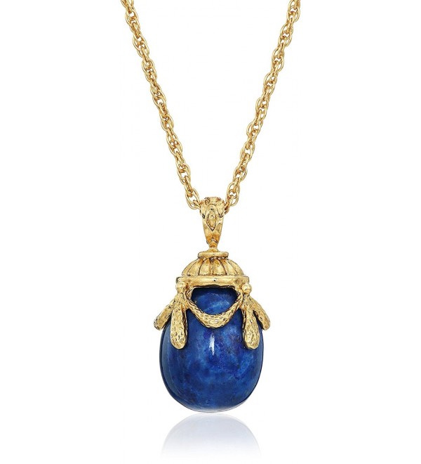 1928 Jewelry 14k Gold-Dipped Semi-Precious Egg Pendant Necklace- 30" - Blue - CA12NZNFODT