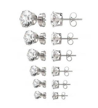 Gifts for her / women 6 pairs 3-8mm mixed sizes womens Surgical 316L stainless steel Cubic Zirconia stud earrings - CY12MZCJGM7