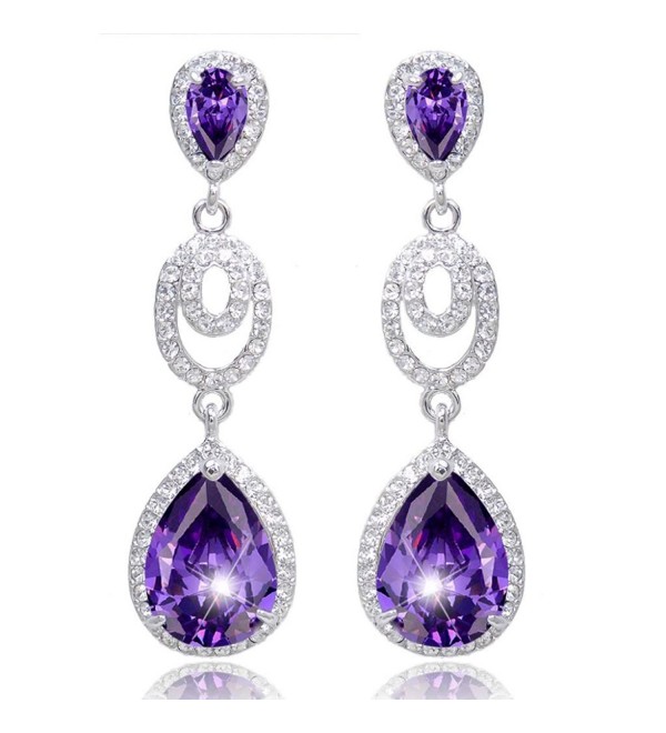 EVER FAITH Austrian Crystal Zircon Wedding 2 Teardrop Pierced Dangle Earrings - Tanzanite Color Silver-Tone - CA11JS2D6LD