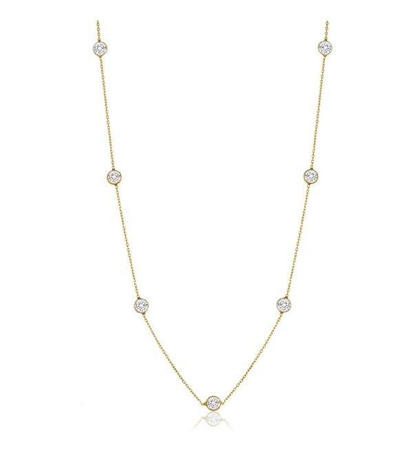 NYC Sterling Women Gold Plated Sterling Silver 3MM Round Cubic Zirconia Station Necklace 16"-30" - CE183IHNUKY