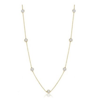 NYC Sterling Women Gold Plated Sterling Silver 3MM Round Cubic Zirconia Station Necklace 16"-30" - CE183IHNUKY