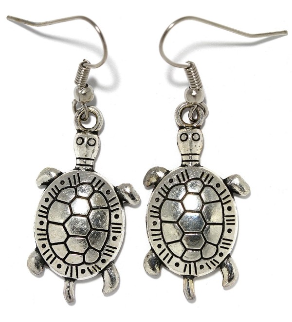 AnsonsImages Sea Turtle Dangle Earrings Silver Metallic Tone Alloy - CM184968WZI