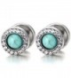 Men Women Steel Stud Earring- Illusion Tunnel Plugs Gauges- Blue Synthetic Turquoise and CZ- 2pcs - CU182WD0HA6