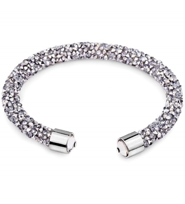 Silver and Post Women's Swarovski Crystals Gray Cuff Bracelet Design- Bamboo Gift Box Included - C218926IRTO
