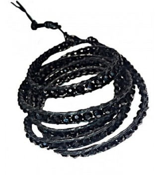 Black Crystal 5 Wrap Leather Bracelet | Emily LaRosa - CF129ORRIIN