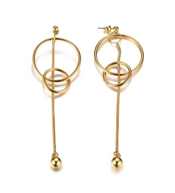 PJ Jewelry Fashion Minimalist Two Round Loops Interlock with Vertical Bar Drop Dangle Earrings - CJ184DOOX9K
