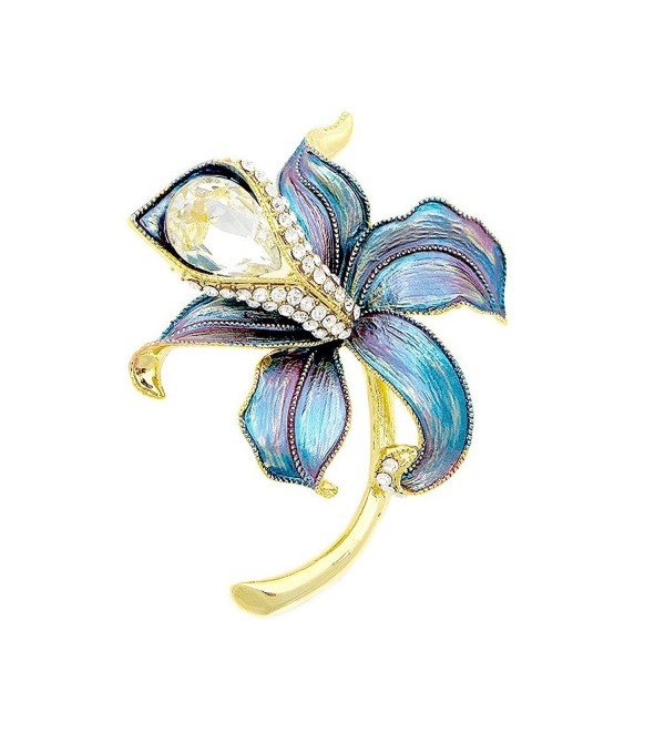 Glamorousky Blue Flower Brooch with Silver Austrian Element Crystal and CZ (4945) - CZ118SOD99L