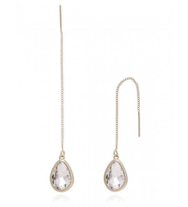 BONALUNA Crystal Sparkled Tear Drop Stone And Yellow Gold Plated Metal Chain Pierced Long Earrings - CLEAR - CH1869D9EST