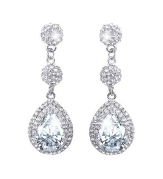 EVER FAITH Women's CZ Austrian Crystal Art Deco Teardrop Bridal Dangle Earrings - Clear Silver-Tone - C111BGDNA4T