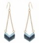 Women's Seed Beaded Chevron Dangle Pierced Earrings - Blue Mix/Gold-Tone - CE186SHH2AS