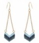 Women's Seed Beaded Chevron Dangle Pierced Earrings - Blue Mix/Gold-Tone - CE186SHH2AS
