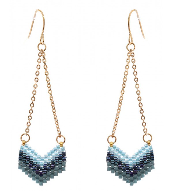 Women's Seed Beaded Chevron Dangle Pierced Earrings - Blue Mix/Gold-Tone - CE186SHH2AS