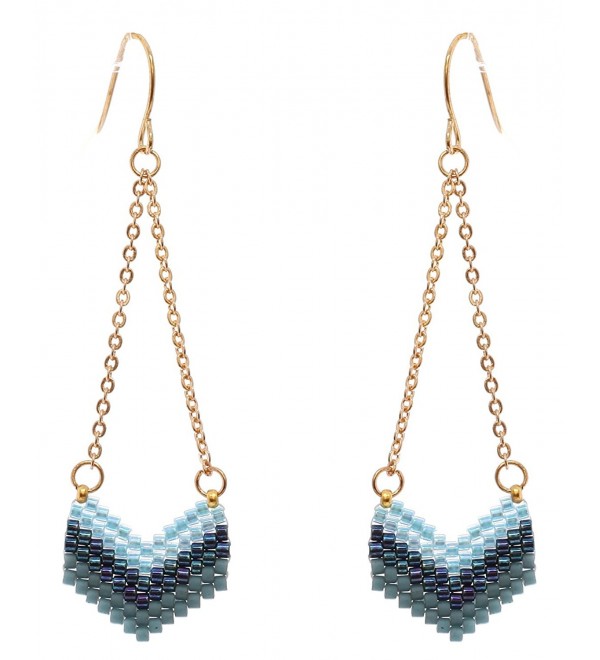 Women's Seed Beaded Chevron Dangle Pierced Earrings - Blue Mix/Gold-Tone - CE186SHH2AS