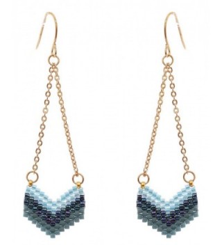 Women's Seed Beaded Chevron Dangle Pierced Earrings - Blue Mix/Gold-Tone - CE186SHH2AS