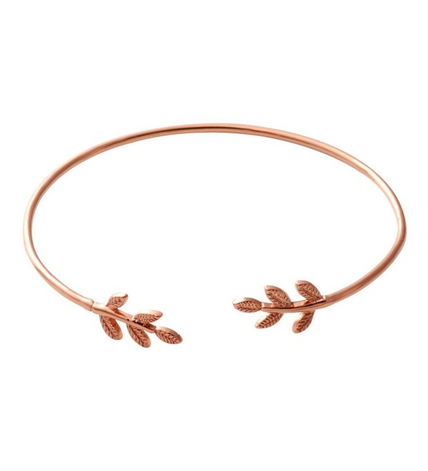 SENFAI New Fashion Gold and Silver Plated Leaf Bracelet Bangles for Women Simple Leaf Open Cuff Bangles - CY1884OZOL4