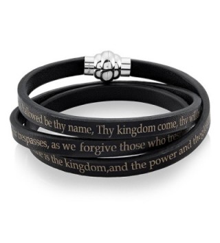 Stainless Steel Lord's Prayer Wrap Leather Bracelet (6.5 mm) - CB12BNQXN5Z