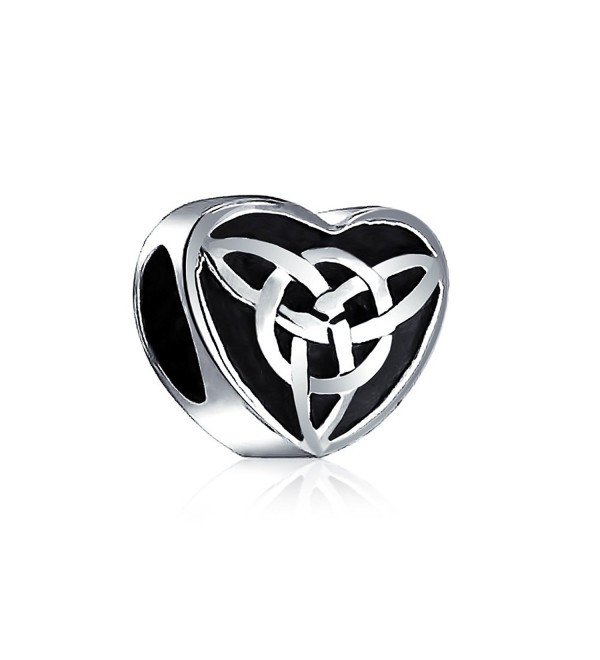 Bling Jewelry Oxidized Celtic Knot Charm 925 Sterling Silver Triquetra Heart Charm Bead for Bracelet - CJ1184HKV7F