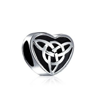 Bling Jewelry Oxidized Celtic Knot Charm 925 Sterling Silver Triquetra Heart Charm Bead for Bracelet - CJ1184HKV7F