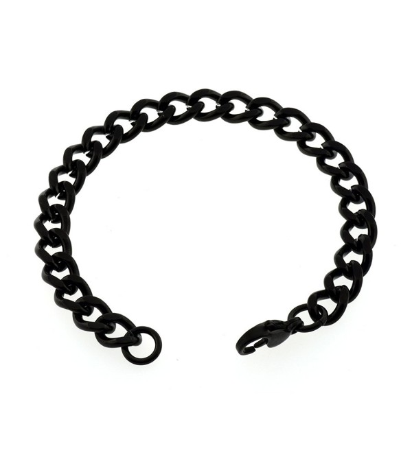 Women's 7mm Black Anklet- Thick Stainless Steel Curb Chain Anklet- 7in to 14in (11 Inches) - CV123ZMGGS1