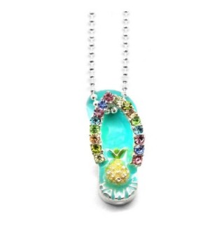 Hawaii Tropical Sparkling Flip Flop with Pineapple Necklace with Chain - CR18688Z0DU