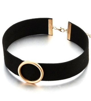 Classic Ladies Black Wide Choker Necklace with Rose Gold Circle Charm Pendant - C812O6YF9AF