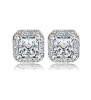 Womens Square Shape Sparking Cubic Zirconia Platinum Gold Plated Stud Earings 18k Sets - CS12NGE2K9M