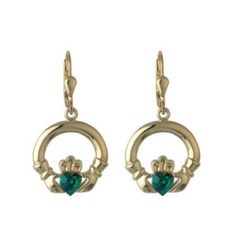 Claddagh Earrings Gold Plated & Synthetic Emerald Drops - CB116D5BPAV