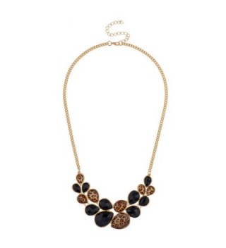 Lux Accessories Faceted Black Leopard Teardrop Stone Statement Bib Chain Necklace - CC11L7LRK8N