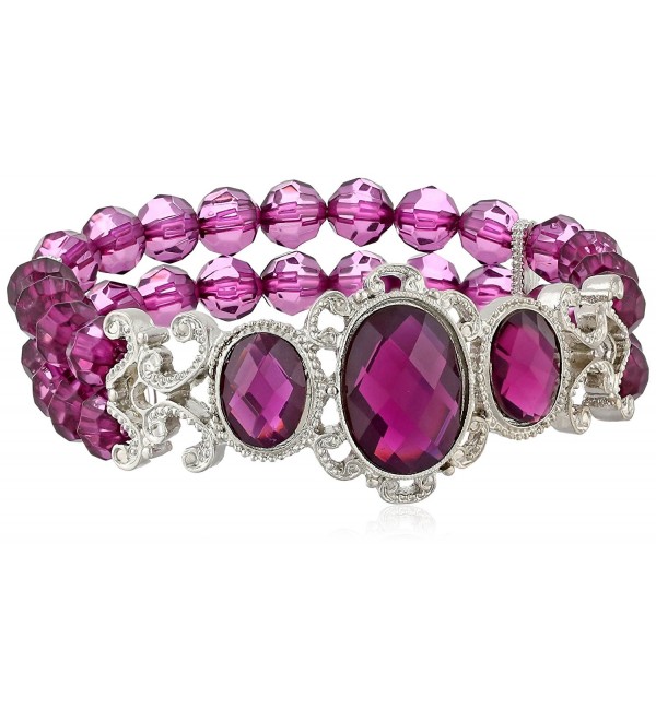 1928 Jewelry "Jeweled Filigree" Silver-Tone Beaded Stretch Bracelet - Purple - C411OR5BNGV