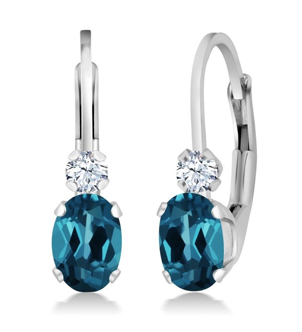 1.18 Ct Oval London Blue Topaz White Sapphire Gemstone Birthstone 925 Sterling Silver Leverback Earrings - CL11M2I2R1F