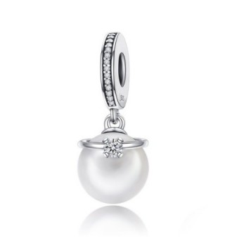 Sterling Silver White Pearl Dangle Charms Venetian pearl Charms Fit Snake Chain Bracelet and Necklaces - CE184T63U0Q