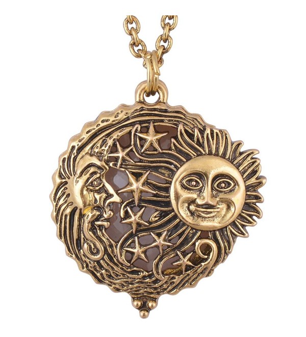 Sun Moon and Star Magnifier Glass Pendant Necklace Antique Gold Magnetic close and open - C212E5L4GB5