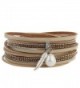 Leather Charm Bracelets Braided Wrap Bracelet Pearls Feather Jewelry for Girls Women - A Foundation - CN186UYDQAM