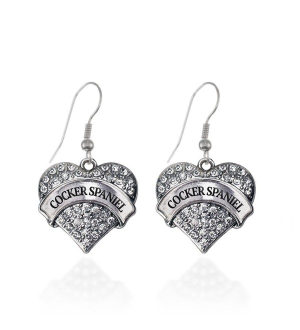 Cocker Spaniel Pave Heart Earrings French Hook Clear Crystal Rhinestones - CA1240JWRJF