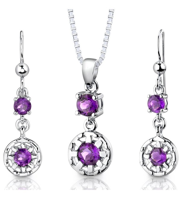 Amethyst Pendant Earrings Necklace Sterling Silver Rhodium Nickel Finish Round Shape 2.00 Carats - CF112T4E5V7