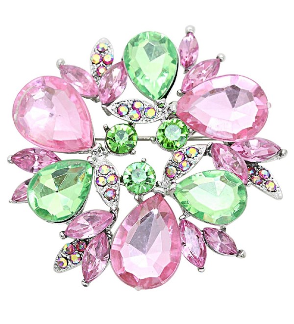 Rosemarie Collections Women's Sparkling Rhinestone Wreath Statement Brooch Pin - Pink and Green - CW12OCZV93Y