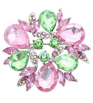 Rosemarie Collections Women's Sparkling Rhinestone Wreath Statement Brooch Pin - Pink and Green - CW12OCZV93Y