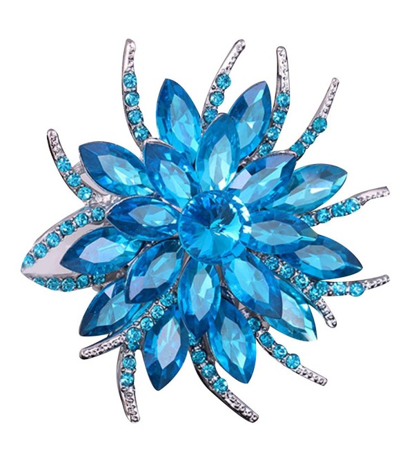 SANWOOD Wedding Bridal Large Flower Rhinestone Scarf Brooch Broach Pin Crystal Breastpin Jewelry (Lake Blue) - CH1833LE5TZ