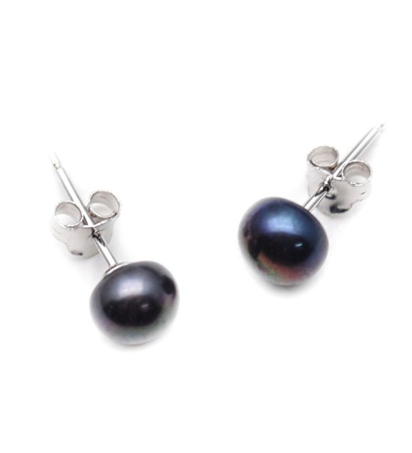 Flourishbeads Cultured Fresh Water Pearl Stud Earrings Fashion Woman Jewelrys - Black - CV1836UDUL4