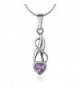 925 Sterling Silver Purple Amethyst Gemstone Heart Endless Love Pendant Necklace- 18 inches - CY12O668K6K