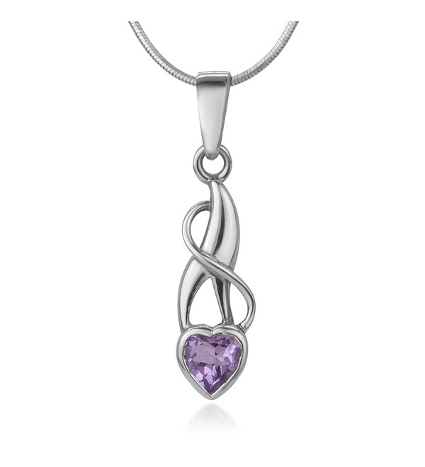 925 Sterling Silver Purple Amethyst Gemstone Heart Endless Love Pendant Necklace- 18 inches - CY12O668K6K