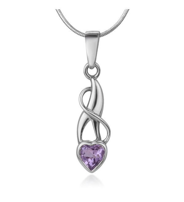 925 Sterling Silver Purple Amethyst Gemstone Heart Endless Love Pendant Necklace- 18 inches - CY12O668K6K