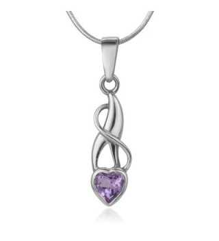 925 Sterling Silver Purple Amethyst Gemstone Heart Endless Love Pendant Necklace- 18 inches - CY12O668K6K