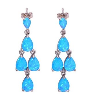 CiNily Blue Fire Opal Women Jewelry Gemstone Rhodium Plated Earrings 1 3/8" - C512MTOQZ0Z