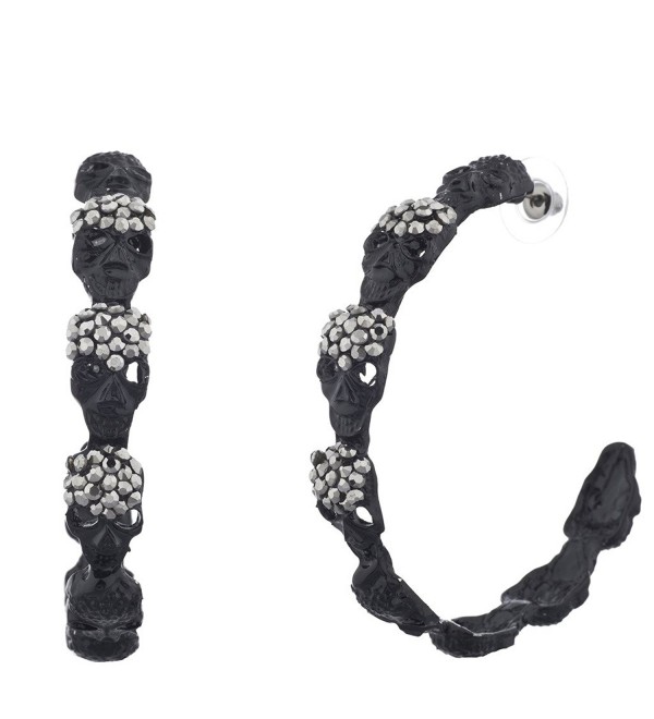 Lux Accessories Jet Black and Hematite Skulls Skull Head Rocker Hoop Earrings - CM12LV66NXB