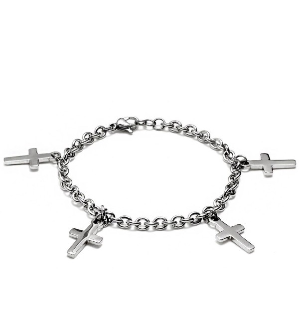 ELYA Stainless Steel Bracelet with 4 Dangling Cross Charms - 7.5" - CC11F94ZVD5