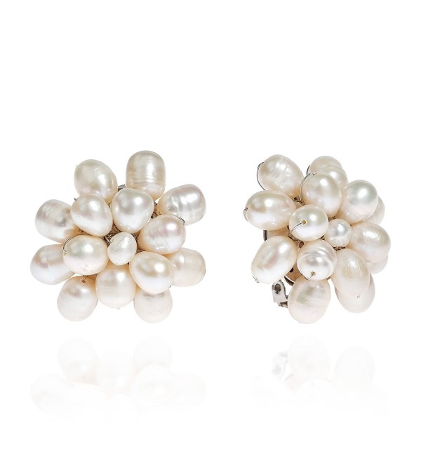 Pretty Cultured Freshwater White Pearls Cluster Clip On Earrings - CQ121EQPLNL