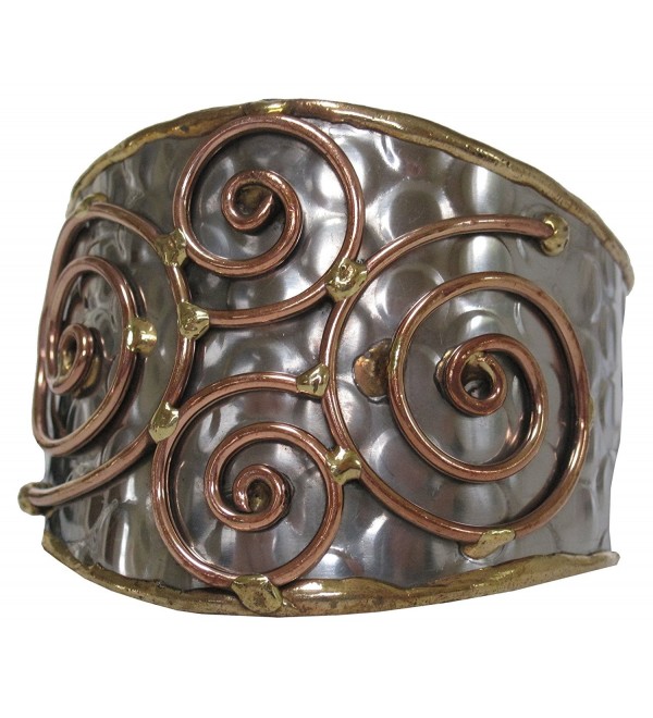 Steel with Brass and Copper Spiral Cuff Bracelet - CM110YWGBB3