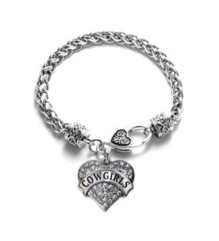 Cowgirls School Mascot Pave Heart Charm Bracelet Silver Plated Lobster Clasp Clear Crystal Charm - CM123HZXPWB