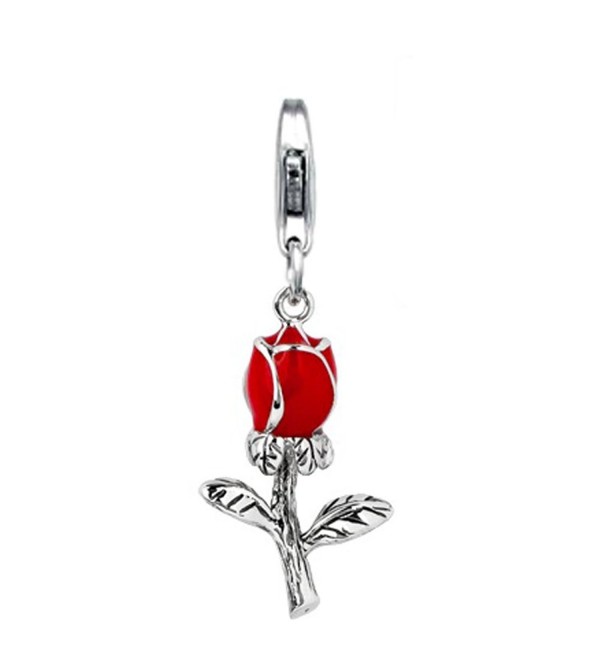 Sterling Silver Valetine's Links Charm Red Rose Enamel - C2118AJ2ZAL